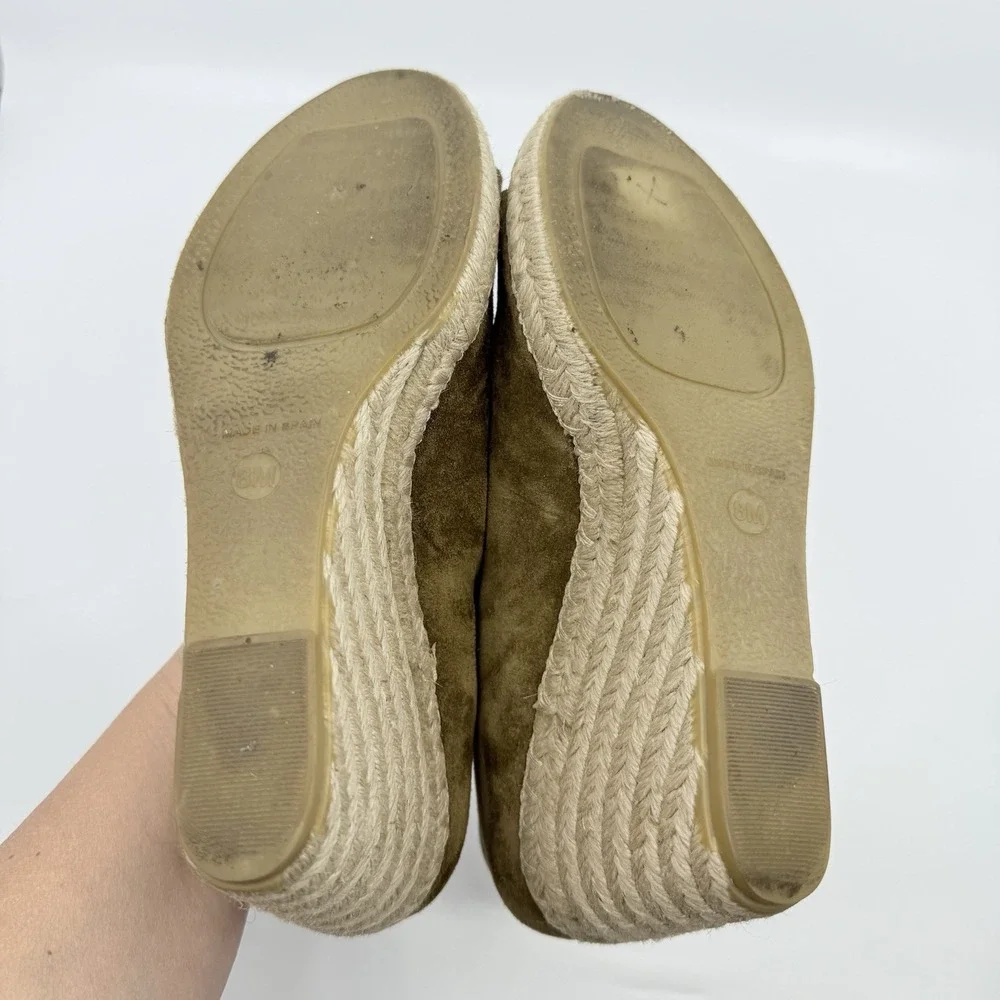 VINCE Sonora Suede Dorsay Jute Platform Wedge‎ Espadrille Sandal Women 8 Olive